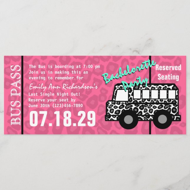 Bachelorette Party Leopard Bus Pass Program (Front)