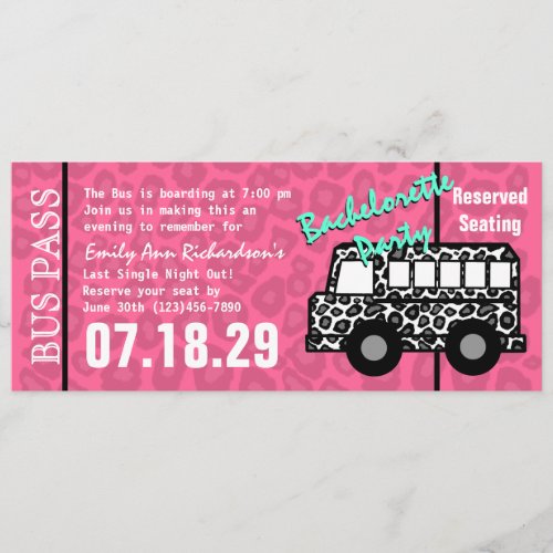 Bachelorette Party Leopard Bus Pass Personalized Invites