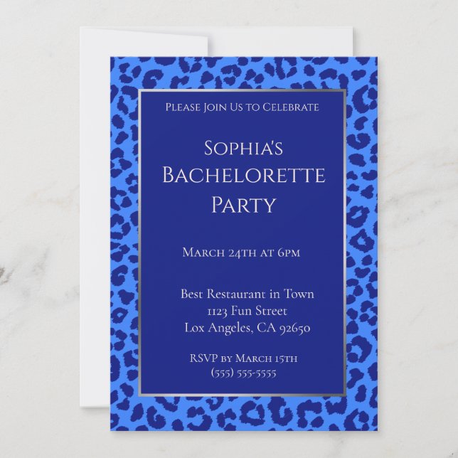 Bachelorette Party-Leopard Pattern-Blue- Invitation (Front)