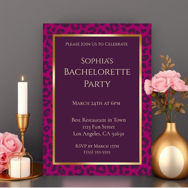 Bachelorette Party-Leopard Print -Magenta- Invitation (Bachelorette Party-Leopard Pattern-Magenta- Invitation)