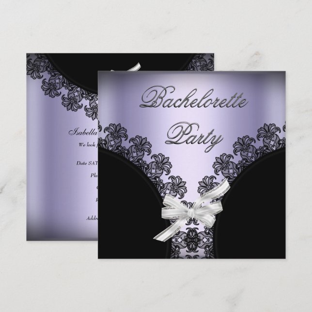 Bachelorette Party Lilac Purple Black Lace Invitation (Front/Back)