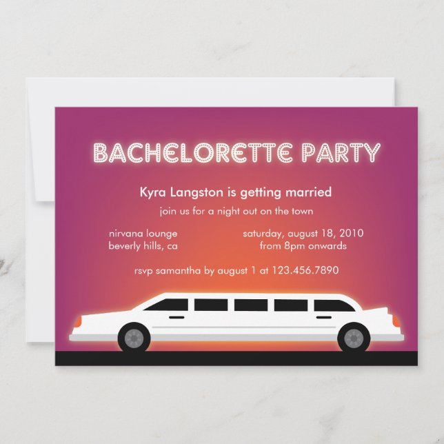 Bachelorette Party Limo Invitation Card (Front)