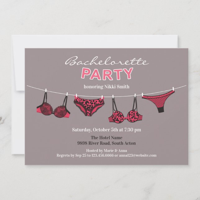 Bachelorette Party Lingerie Flat Invitation (Front)