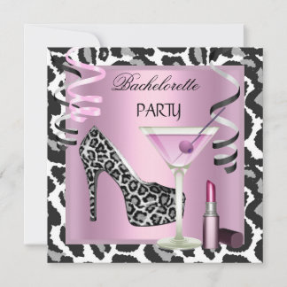 Bachelorette Party Lipstick Pink Leopard Shoes Invitation