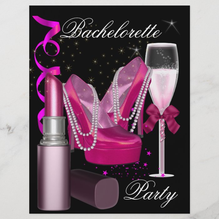 Bachelorette Party Lipstick Pink Shoes Champagne 1 Flyer Zazzle