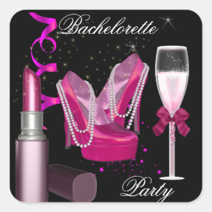 Bachelorette Party Lipstick Pink Shoes Champagne 1 Square Sticker