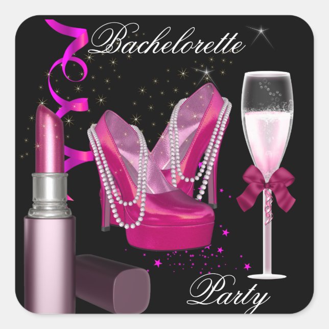 Bachelorette Party Lipstick Pink Shoes Champagne 1 Square Sticker (Front)