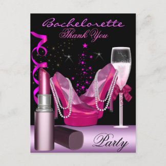 Bachelorette Party Lipstick Pink Shoes Champagne Invitation Postcard