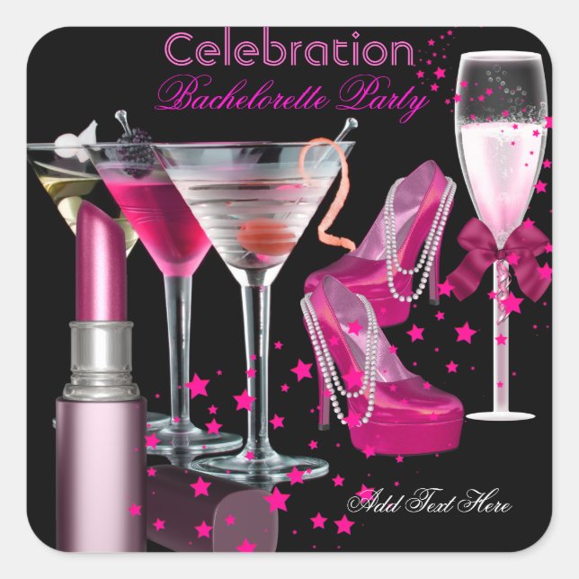 Bachelorette Party Lipstick Pink Shoes Champagne Square Sticker (Front)