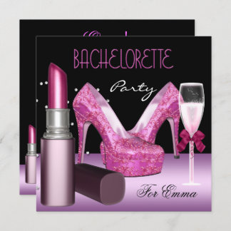Bachelorette Party Lipstick Pink Shoes Invitation