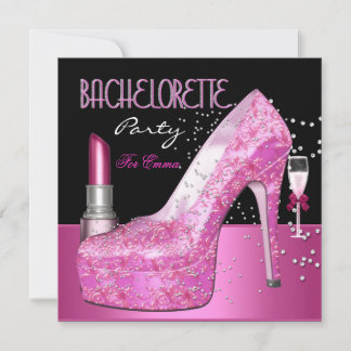 Bachelorette Party Lipstick Pink Shoes Invitation