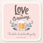 Bachelorette Party Love Is Brewing Square Paper Coaster at Zazzle