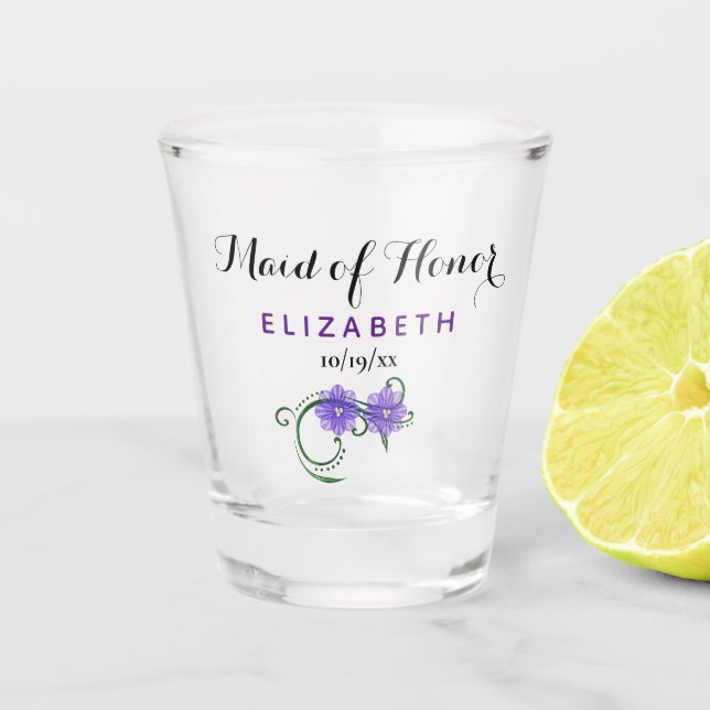 Bachelorette Party Maid of Honor Wedding Purple Shot Glass (Front)