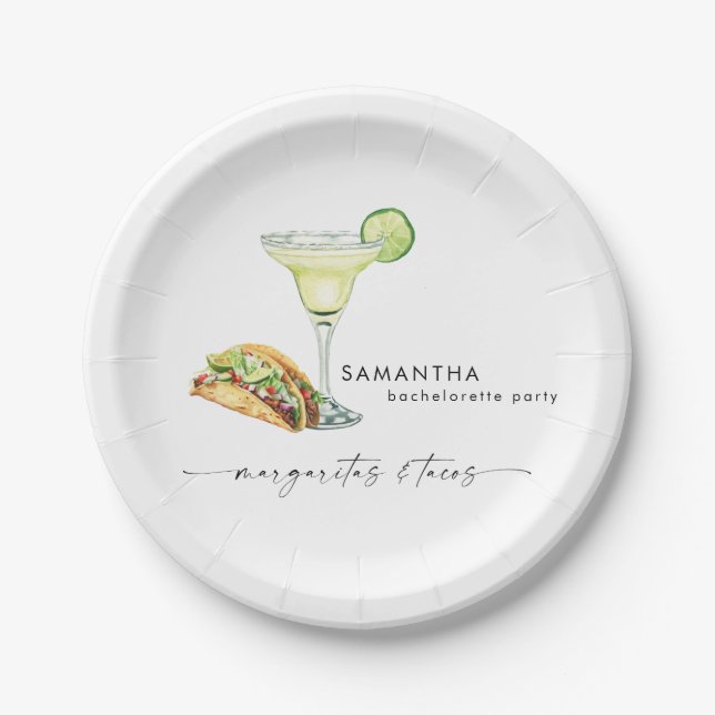 Bachelorette Party Margaritas & Tacos Paper Plates (Front)