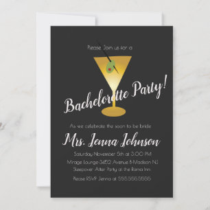 Bachelorette Party Martini Glass Faux Gold Invitation