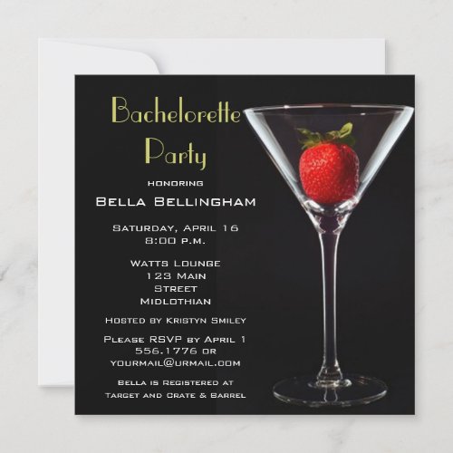 Bachelorette Party Martini Glass  Invitation