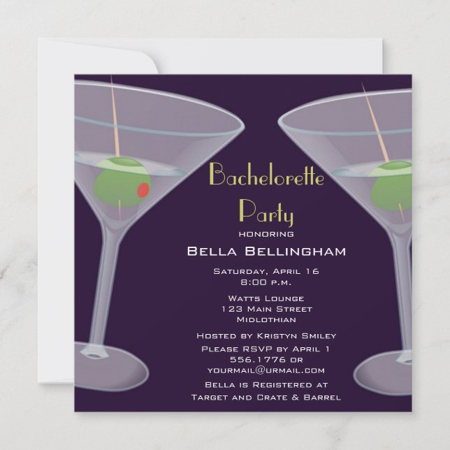 Bachelorette Party Martini Invitation (Front)