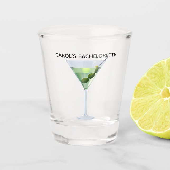Bachelorette Party martini with olives cocktail Shot Glass (Front)