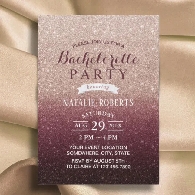 Bachelorette Party Modern Burgundy Rose Gold Ombre Invitation | Zazzle