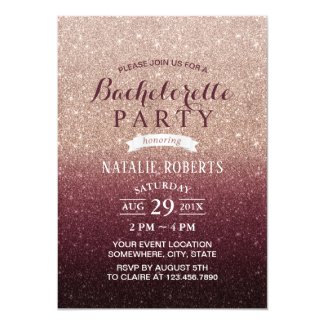 Bachelorette Party Modern Burgundy Rose Gold Ombre Invitation