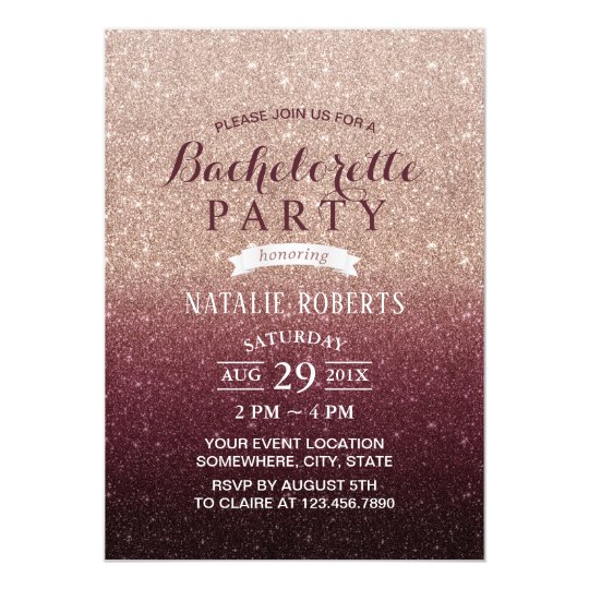 Bachelorette Party Modern Burgundy Rose Gold Ombre Invitation | Zazzle.com