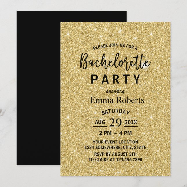 Bachelorette Party Modern Gold Glitter Sparlkes Invitation (Front/Back)
