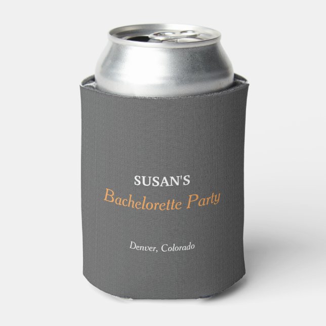 Bachelorette Party Modern Rustic Dark gray burlap Can Cooler (Can Front)