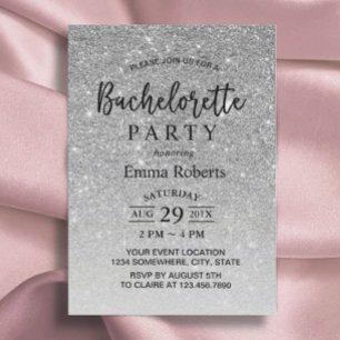 Bachelorette Party Modern Silver Glitter Invitation