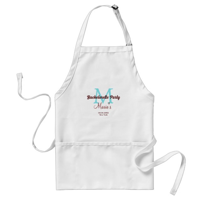 bachelorette party monogram add name date place si adult apron (Front)