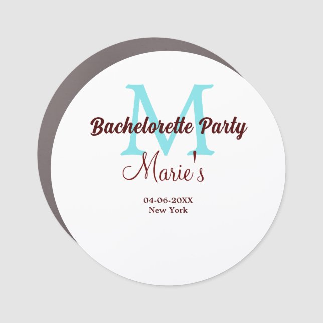 bachelorette party monogram add name date place si car magnet (Front)