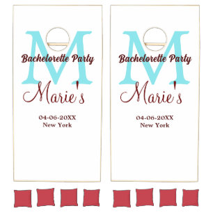 bachelorette party monogram add name date place si cornhole set