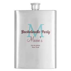 bachelorette party monogram add name date place si flask