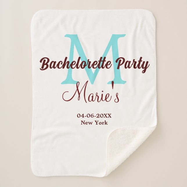 bachelorette party monogram add name date place si sherpa blanket (Front)