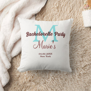 bachelorette party monogram add name date place si throw pillow