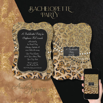 Bachelorette Party Natural Gold Leopard Pattern Invitation by PatternsModerne at Zazzle