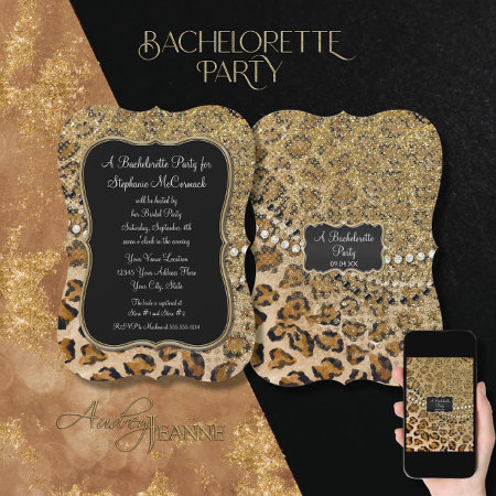 Bachelorette Party Natural Gold Leopard Pattern Invitation