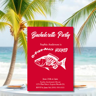 Bachelorette Party "O-fish-ally Hooked" Cherry Red Invitation
