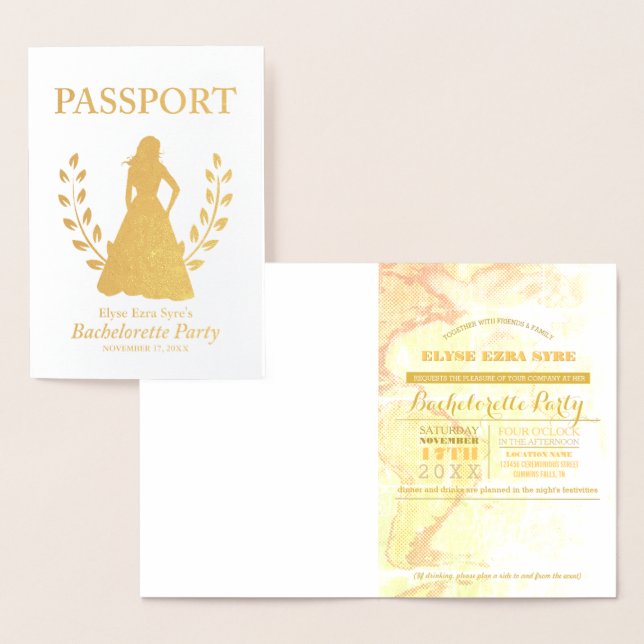 Bachelorette Party passport gold foil Card (Display)