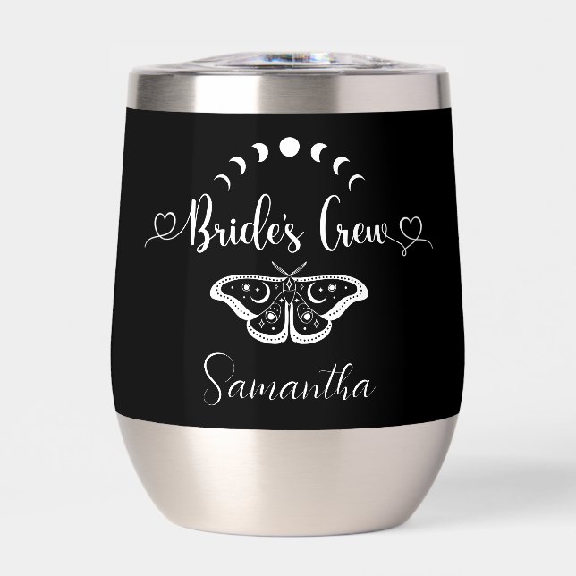 Bachelorette party personalized celestial gothic thermal wine tumbler (Front)