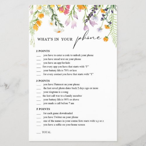 Bachelorette Party Phone Game Wildflowers Flyer
