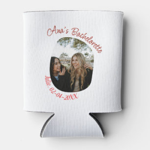 bachelorette party photo name date simple circular can cooler