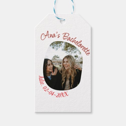 bachelorette party photo name date simple circular gift tags
