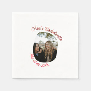 bachelorette party photo name date simple circular napkins
