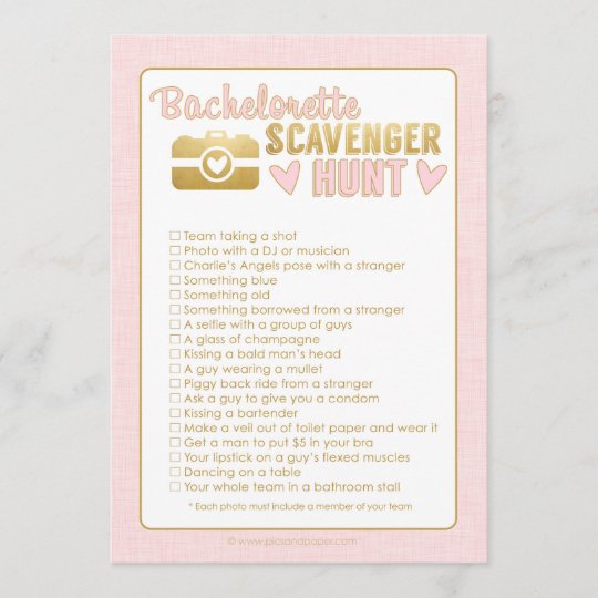 Bachelorette Party Photo Scavenger Hunt Game Pink