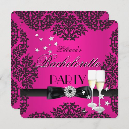 Bachelorette Party Pink Black Champagne Invitation