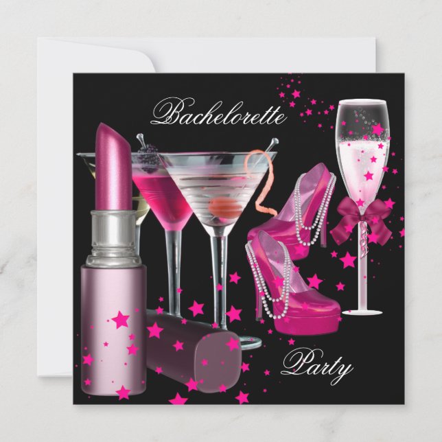 Bachelorette Party Pink Champagne Drinks Invitation (Front)
