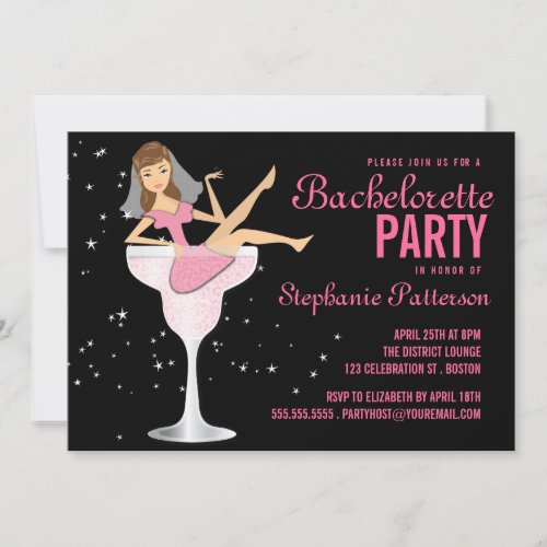 Bachelorette Party Pink Cocktail Bride Invitation