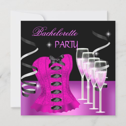 Bachelorette Party Pink Corset Black Champagne Invitation