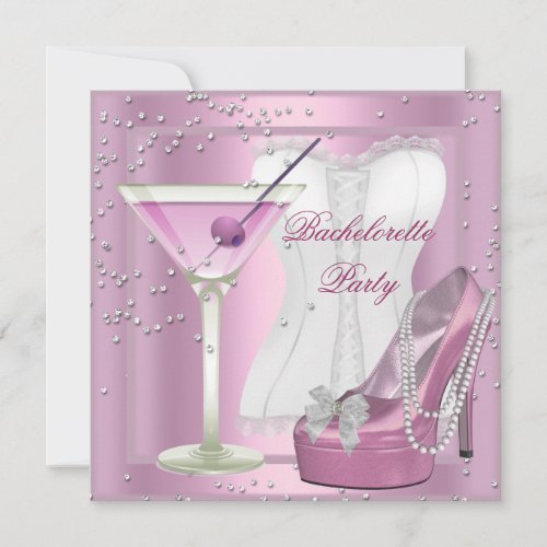 Bachelorette Party Pink Corset High Heel Shoes 2 Invitation