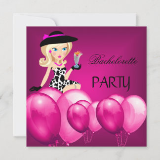 Bachelorette Party Pink Girl Balloons Cocktail Invitation